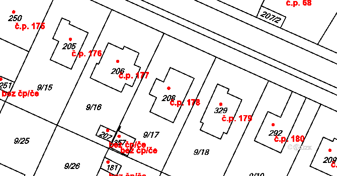 Srch 178 na parcele st. 208 v KÚ Srch, Katastrální mapa