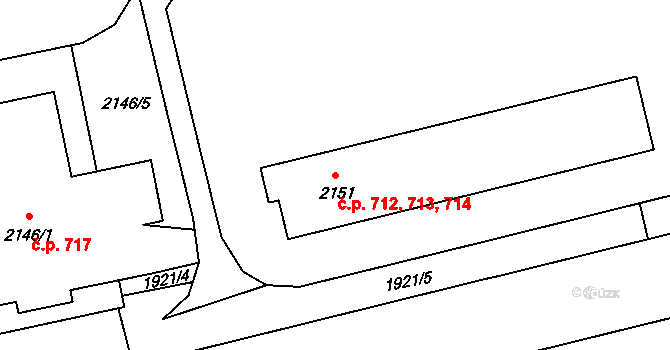 Mohelnice 712,713,714 na parcele st. 2151 v KÚ Mohelnice, Katastrální mapa