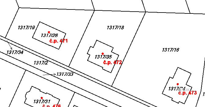 Bylnice 472, Brumov-Bylnice na parcele st. 1317/35 v KÚ Bylnice, Katastrální mapa