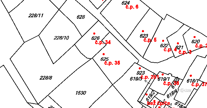 Plešivec 35, Český Krumlov na parcele st. 625 v KÚ Český Krumlov, Katastrální mapa