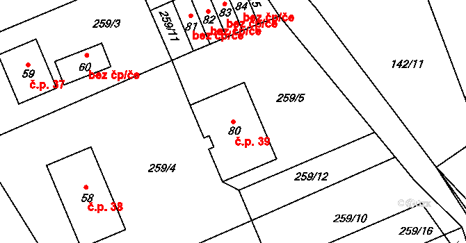 Černov 39 na parcele st. 80 v KÚ Černov, Katastrální mapa