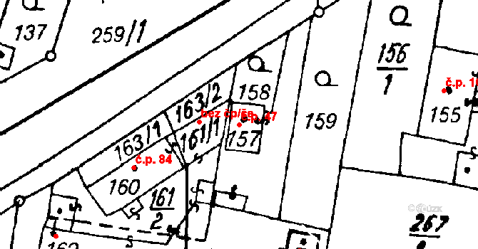 Dolní Sekyřany 47, Heřmanova Huť na parcele st. 157 v KÚ Dolní Sekyřany, Katastrální mapa