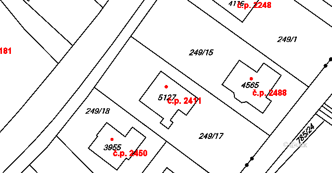 Rožnov pod Radhoštěm 2411 na parcele st. 5127 v KÚ Rožnov pod Radhoštěm, Katastrální mapa