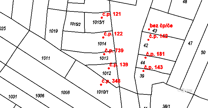 Sokolnice 739 na parcele st. 1013 v KÚ Sokolnice, Katastrální mapa