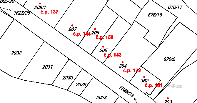 Strachotín 143 na parcele st. 205 v KÚ Strachotín, Katastrální mapa