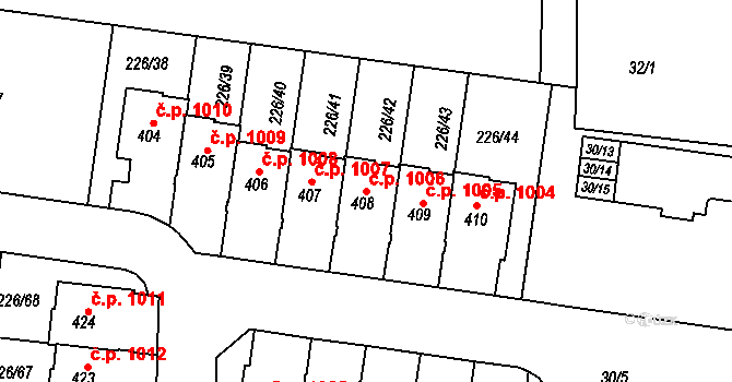 Vysoký Újezd 1006 na parcele st. 408 v KÚ Vysoký Újezd u Berouna, Katastrální mapa