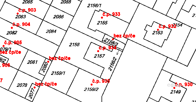 Hustopeče 934 na parcele st. 2157/1 v KÚ Hustopeče u Brna, Katastrální mapa