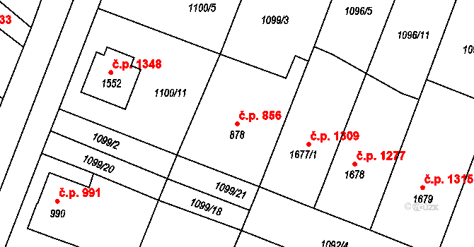 Bystřice pod Hostýnem 856 na parcele st. 878 v KÚ Bystřice pod Hostýnem, Katastrální mapa