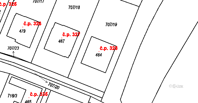 Kotvrdovice 328 na parcele st. 484 v KÚ Kotvrdovice, Katastrální mapa