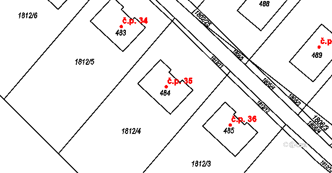 Krnalovice 35, Hukvaldy na parcele st. 484 v KÚ Rychaltice, Katastrální mapa