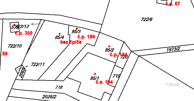 Rozstání 194 na parcele st. 85/2 v KÚ Rozstání pod Kojálem, Katastrální mapa