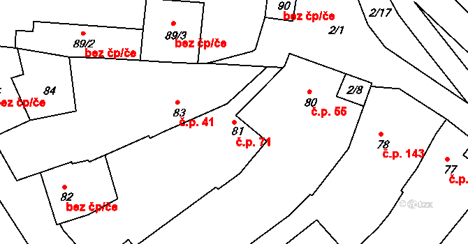 Dobřínsko 71 na parcele st. 81 v KÚ Dobřínsko, Katastrální mapa
