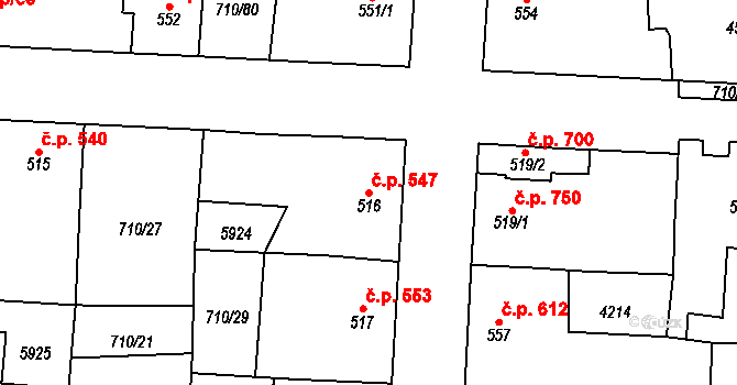 Hrušovany nad Jevišovkou 547 na parcele st. 516 v KÚ Hrušovany nad Jevišovkou, Katastrální mapa