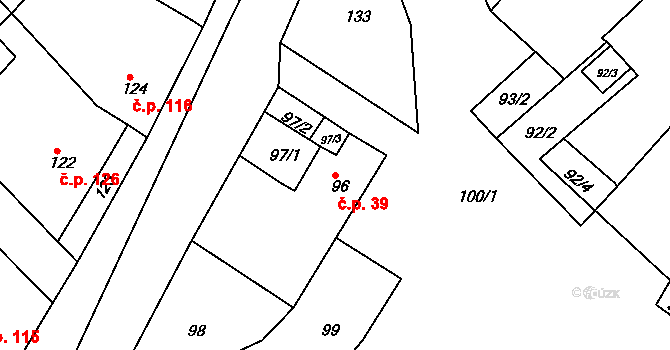 Konice 39, Znojmo na parcele st. 96 v KÚ Konice u Znojma, Katastrální mapa