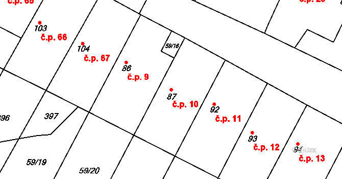 Dvory 10 na parcele st. 87 v KÚ Dvory u Nymburka, Katastrální mapa