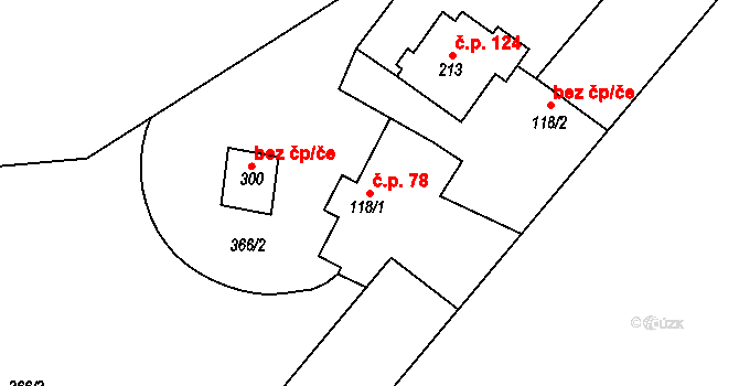 Partutovice 78 na parcele st. 118/1 v KÚ Partutovice, Katastrální mapa