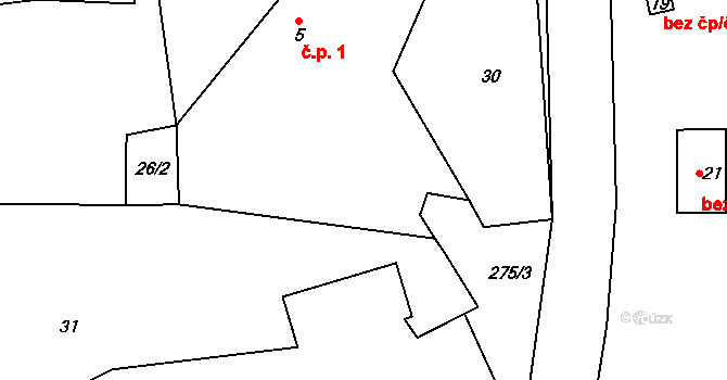 Víckovice 1, Třebětín na parcele st. 5 v KÚ Víckovice, Katastrální mapa