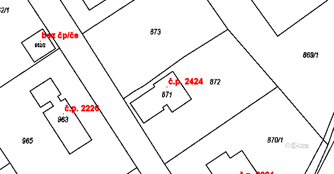 Černošice 2424 na parcele st. 871 v KÚ Černošice, Katastrální mapa