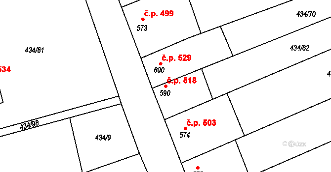 Dambořice 518 na parcele st. 590 v KÚ Dambořice, Katastrální mapa
