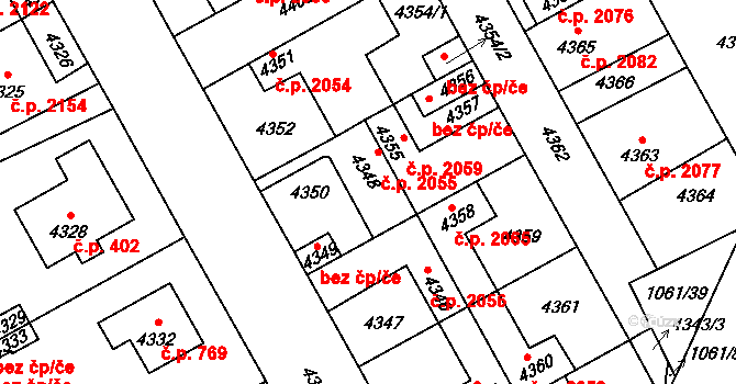 Kladno 2055 na parcele st. 4348 v KÚ Kladno, Katastrální mapa