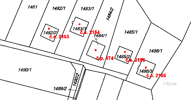 Dolní Těrlicko 174, Těrlicko na parcele st. 1484/1 v KÚ Dolní Těrlicko, Katastrální mapa