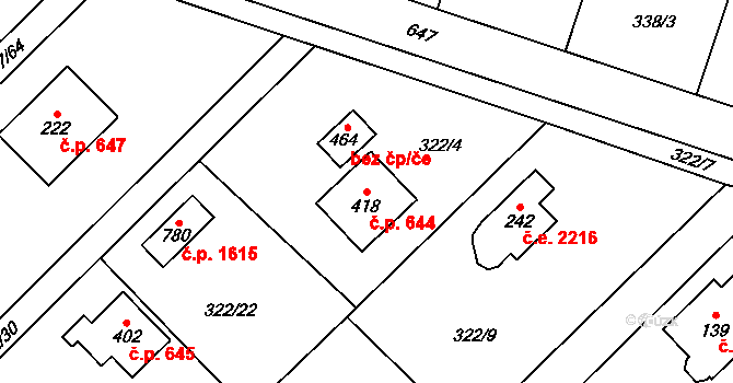 Struhařov 644, Kamenice na parcele st. 418 v KÚ Štiřín, Katastrální mapa