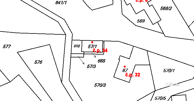 Svojšovice 34, Strančice na parcele st. 57/1 v KÚ Svojšovice, Katastrální mapa