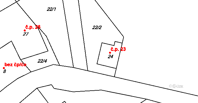 Čirá 23, Kraslice na parcele st. 24 v KÚ Čirá, Katastrální mapa