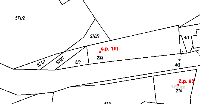 Andělka 111, Višňová na parcele st. 233 v KÚ Andělka, Katastrální mapa