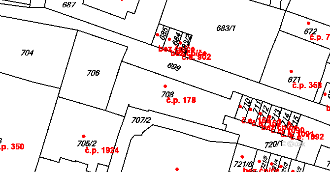 Děčín IV-Podmokly 178, Děčín na parcele st. 708 v KÚ Podmokly, Katastrální mapa