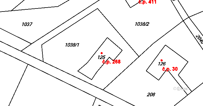 Studenec 268 na parcele st. 125 v KÚ Studenec u Horek, Katastrální mapa