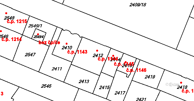 Boskovice 1144 na parcele st. 2412 v KÚ Boskovice, Katastrální mapa