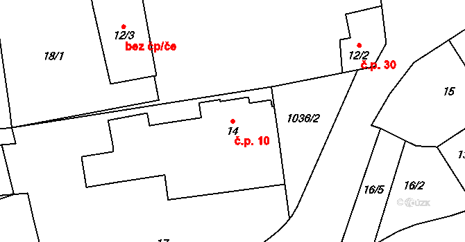 Číbuz 10, Skalice na parcele st. 14 v KÚ Číbuz, Katastrální mapa