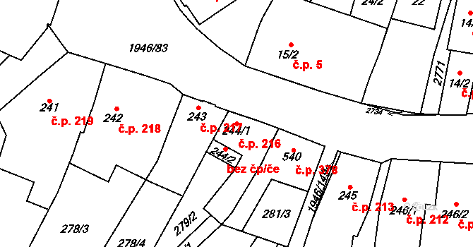 Třebechovice pod Orebem 216 na parcele st. 244/1 v KÚ Třebechovice pod Orebem, Katastrální mapa