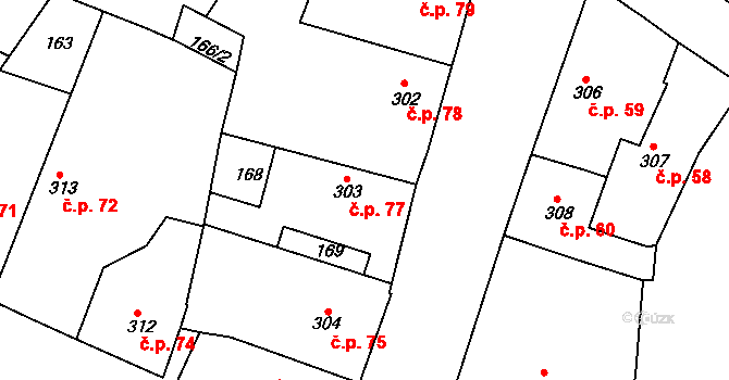 Chlumec nad Cidlinou IV 77, Chlumec nad Cidlinou na parcele st. 303 v KÚ Chlumec nad Cidlinou, Katastrální mapa