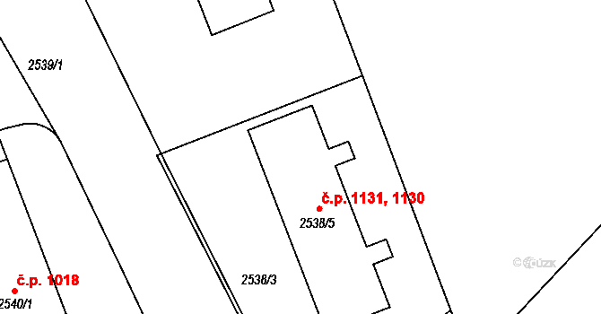 Hulín 1130,1131 na parcele st. 2538/5 v KÚ Hulín, Katastrální mapa