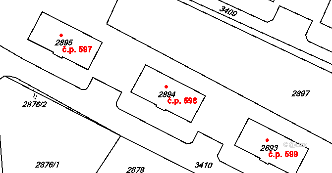 Poruba 598, Orlová na parcele st. 2894 v KÚ Poruba u Orlové, Katastrální mapa
