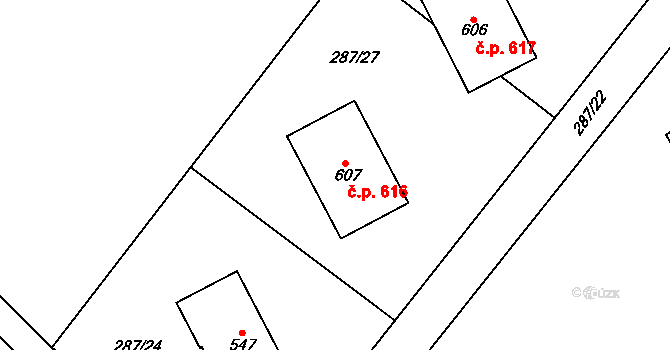Hutisko 616, Hutisko-Solanec na parcele st. 607 v KÚ Hutisko, Katastrální mapa