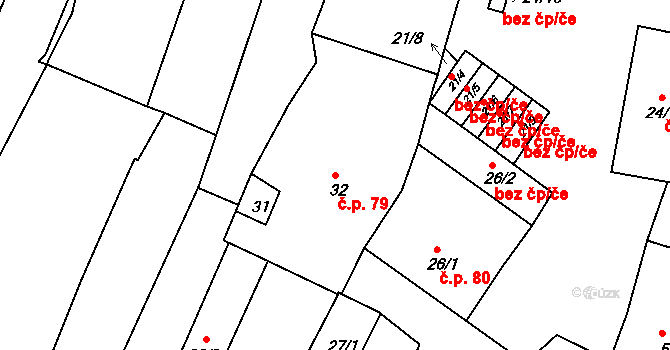 Březnice 79 na parcele st. 32 v KÚ Březnice, Katastrální mapa