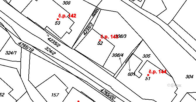 Dolní Sloupnice 143, Sloupnice na parcele st. 52 v KÚ Dolní Sloupnice, Katastrální mapa