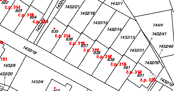 Borová 316 na parcele st. 637 v KÚ Borová u Poličky, Katastrální mapa