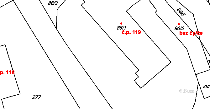 Žichlínek 119 na parcele st. 86/1 v KÚ Žichlínek, Katastrální mapa