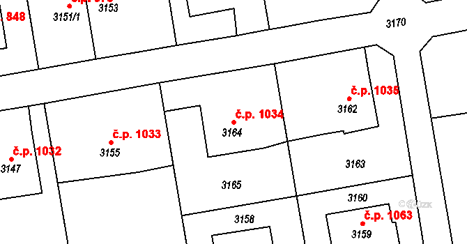 Dolní Lutyně 1034 na parcele st. 3164 v KÚ Dolní Lutyně, Katastrální mapa