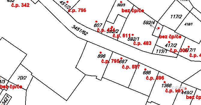 Lysá nad Labem 795 na parcele st. 896 v KÚ Lysá nad Labem, Katastrální mapa