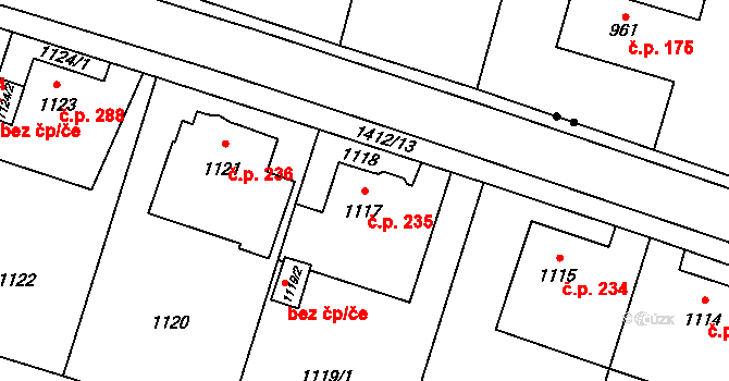 Pudlov 235, Bohumín na parcele st. 1117 v KÚ Pudlov, Katastrální mapa