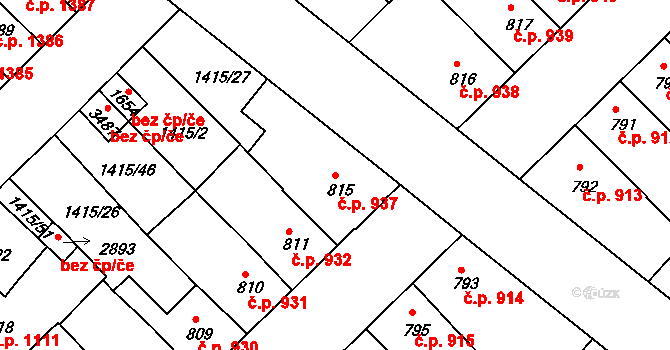 Předměstí 937, Svitavy na parcele st. 815 v KÚ Svitavy-předměstí, Katastrální mapa