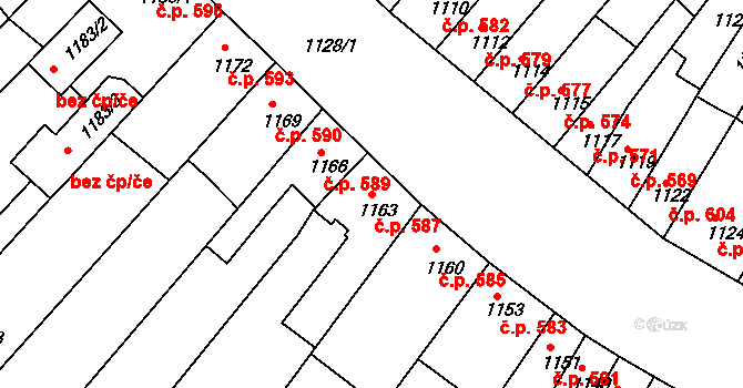 Komín 587, Brno na parcele st. 1163 v KÚ Komín, Katastrální mapa