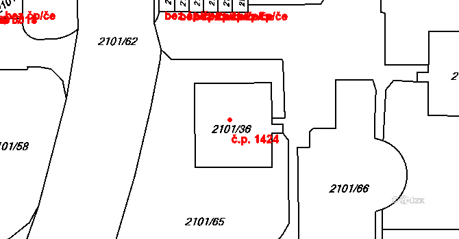 Trnovany 1424, Teplice na parcele st. 2101/36 v KÚ Teplice-Trnovany, Katastrální mapa