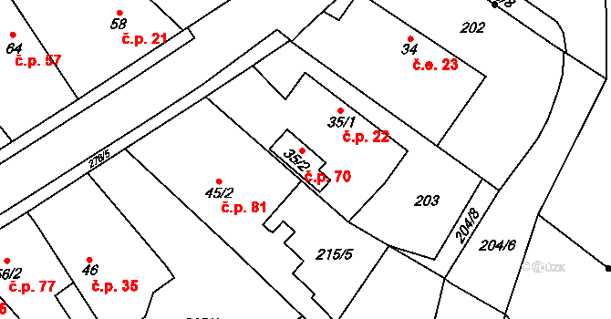 Olešnice 70 na parcele st. 35/2 v KÚ Olešnice nad Cidlinou, Katastrální mapa