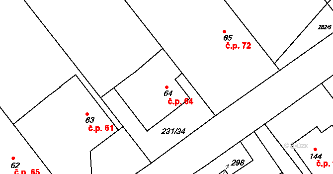 Třebešov 64 na parcele st. 64 v KÚ Třebešov, Katastrální mapa